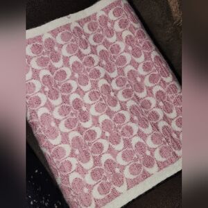 Coach Pink Cream Sparkle Scarf Signature C Wool Nylon Wrap